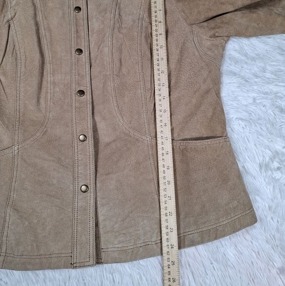 Coldwater Creek Women's Fawn Tan Suede Leather Jacket Snap-Front Lined Size XL - Picture 11 of 15